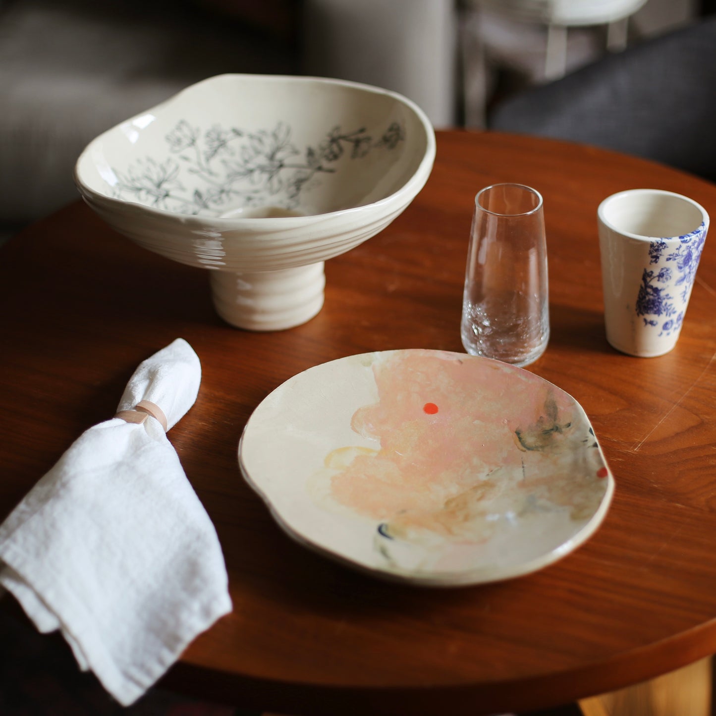 Floral Pedestal Serving Bowl